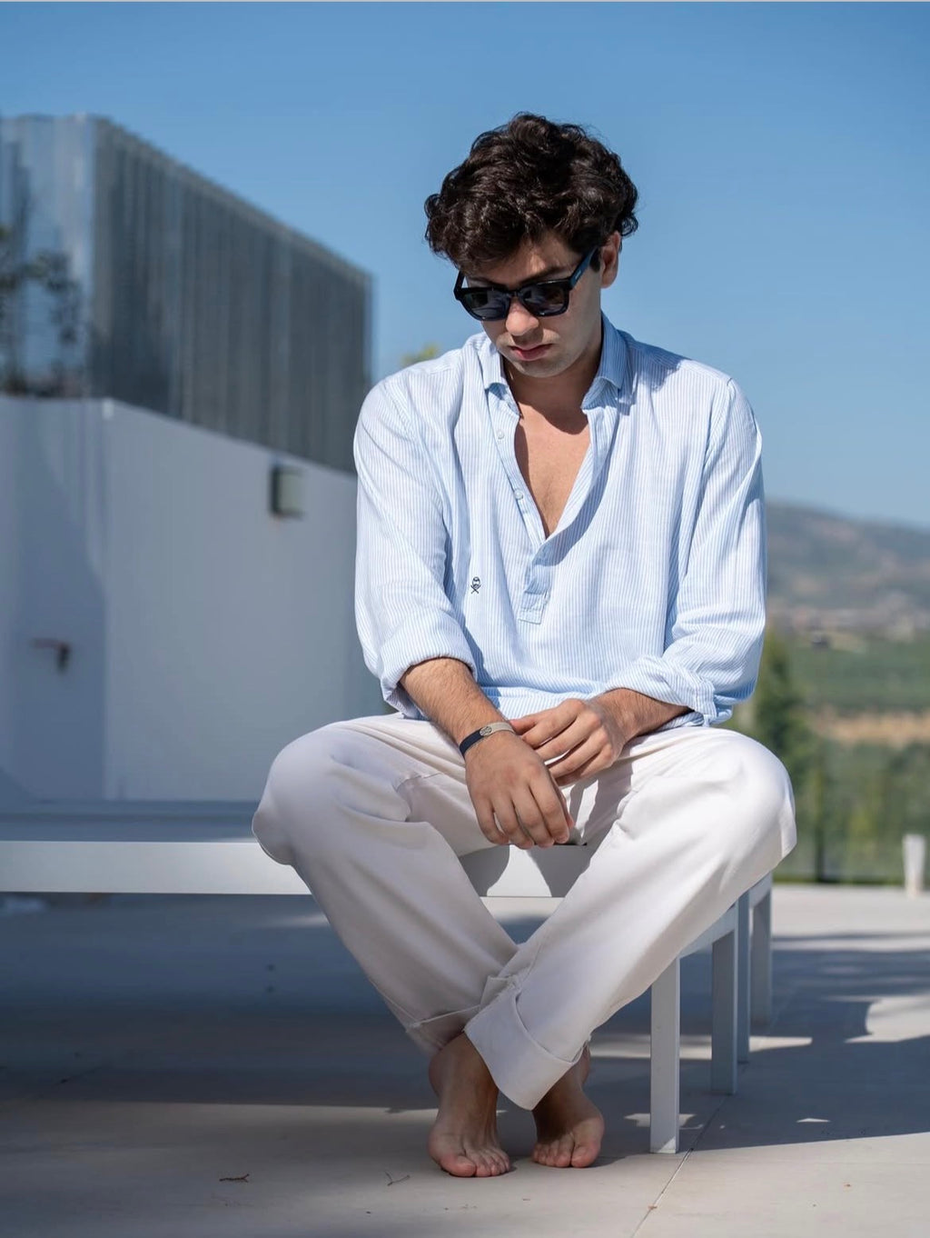 Camisa de lino rayas azules